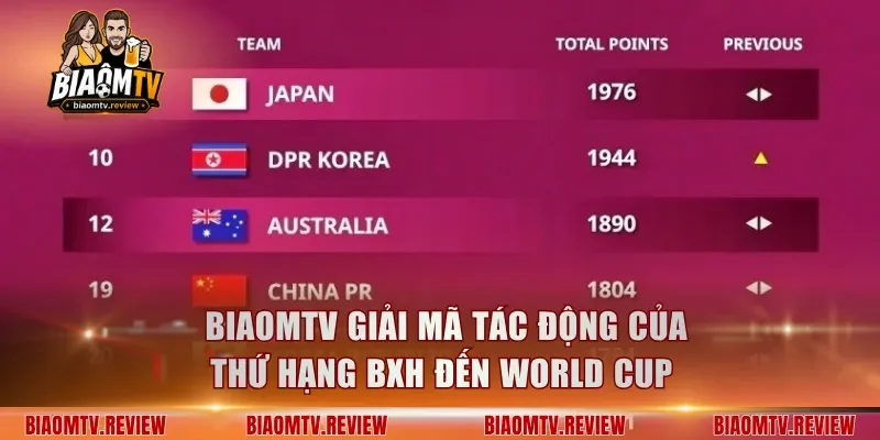 BiaomTV giải mã tác động của thứ hạng BXH đến World Cup