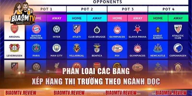 Phân loại các bảng xếp hạng thị trường theo ngành dọc